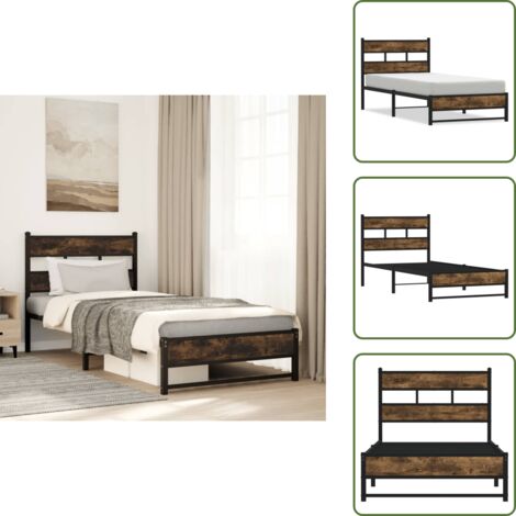 The Living Store Giroletto senza Materasso in Metallo Rovere Fumo 75x190 cm - Letto in acciaio