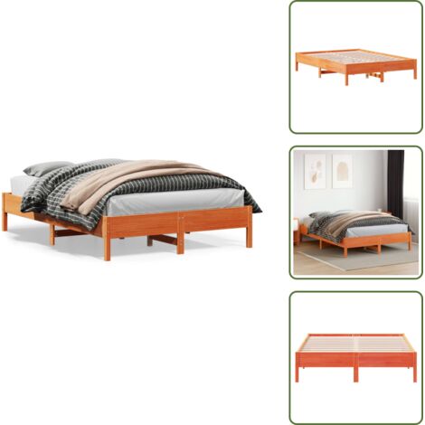 The Living Store Giroletto senza Materasso Marrone Cera 140x200cm Massello Pino - Letto in legno