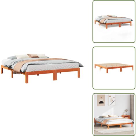 The Living Store Giroletto senza Materasso Marrone Cera 160x200 cm Legno di Pino - Letto con telaio in legno