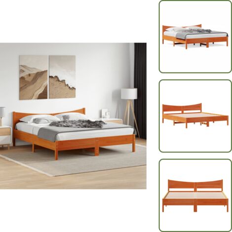 The Living Store Giroletto senza Materasso Marrone Cera 180x200 cm Legno di Pino - Letto con testata in legno