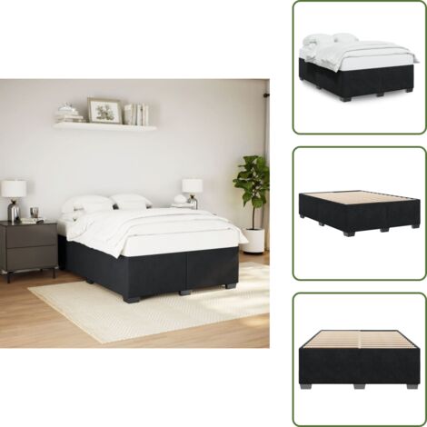 The Living Store Giroletto senza Materasso Nero 140x190 cm in Velluto - Letto con doghe