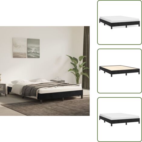 The Living Store Giroletto senza Materasso Nero 140x190 cm in Velluto - Materasso per letto