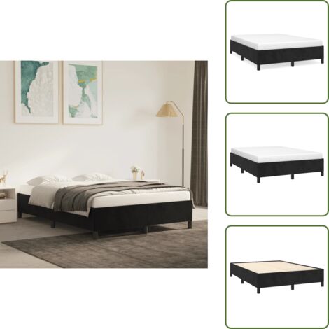 The Living Store Giroletto senza Materasso Nero 140x200 cm in Velluto - Letto senza materasso