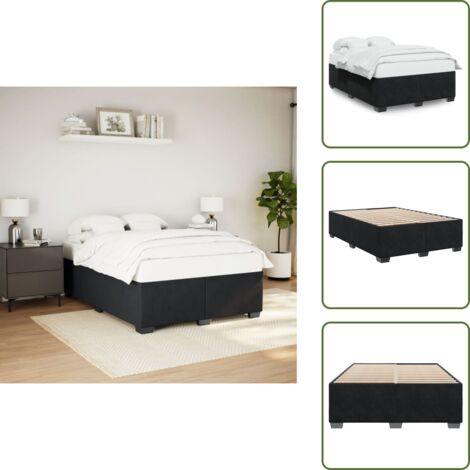 The Living Store Giroletto senza Materasso Nero 160x200 cm in Velluto - Letto con doghe