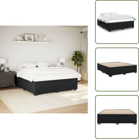 The Living Store Giroletto senza Materasso Nero 180x200 cm in Velluto - Letto con doghe