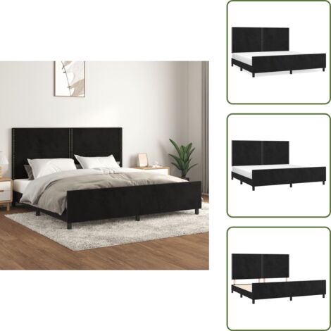 The Living Store Giroletto senza Materasso Nero 200x200 cm in Velluto - Letto con testiera
