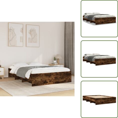 The Living Store Giroletto senza Materasso Rovere Fumo 120x200 cm in Truciolato - Letto con base a doghe