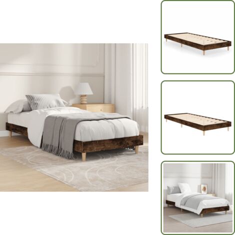 The Living Store Giroletto senza Materasso Rovere Fumo 75x190 cm in Truciolato - Letto in legno