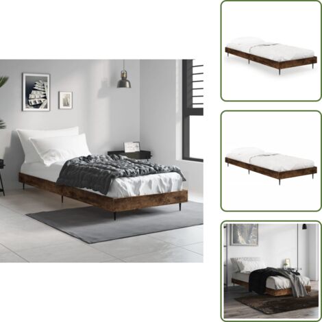 The Living Store Giroletto senza Materasso Rovere Fumo 75x190 cm in Truciolato - Letto in legno