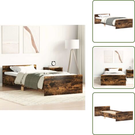 The Living Store Giroletto senza Materasso Rovere Fumo 90x190 cm in Truciolato - Letto con testiera