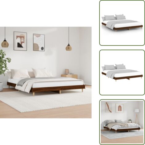 The Living Store Giroletto senza Materasso Rovere Marrone 200x200 cm Truciolato - Letto con doghe in compensato