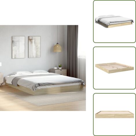 The Living Store Giroletto senza Materasso Rovere Sonoma 160x200cm in Truciolato - Letto in legno