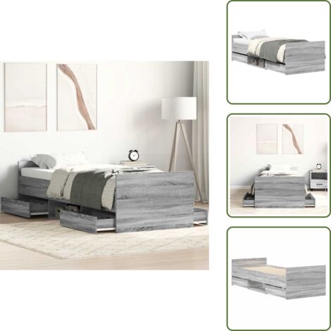 The Living Store Giroletto senza Materasso Rovere Sonoma 90x190 cm - Letto con testiera