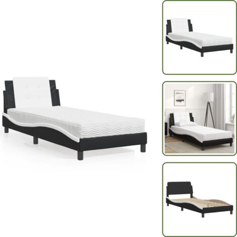 The Living Store Giroletto senza Materasso Zadar Nero e Bianco 90x190 cm in Similpelle - Materasso in schiuma