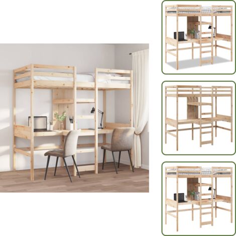 The Living Store Giroletto Soppalco senza Materasso 75x190cm Legno Massello Pino - Letto con scrivania
