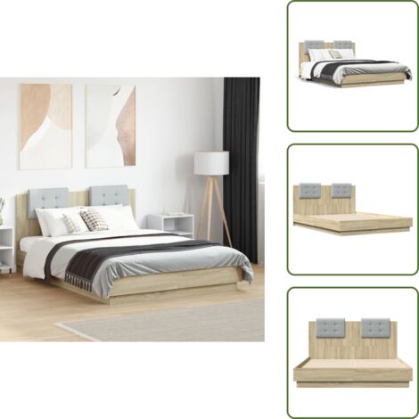The Living Store Giroletto Testiera Rovere Sonoma 120x190 cm Legno Multistrato - Letto con testiera