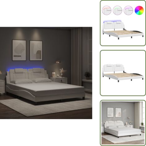The Living Store Giroletto Viana con LED senza Materasso Bianco 160x200 cm - Cuscino testiera