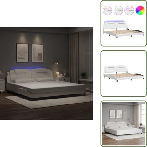 The Living Store Giroletto Viana con LED senza Materasso Bianco 200x200 cm - Cuscino testiera