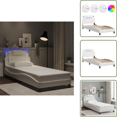 The Living Store Giroletto Viana con LED senza Materasso Bianco 80x200 cm - Cuscino testiera