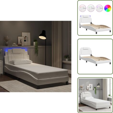 The Living Store Giroletto Viana con LED senza Materasso Bianco 90x200 cm - Cuscino testiera
