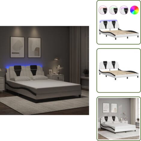The Living Store Giroletto Viana con LED senza Materasso Bianco e Nero 120x200 cm - Letto con luci LED