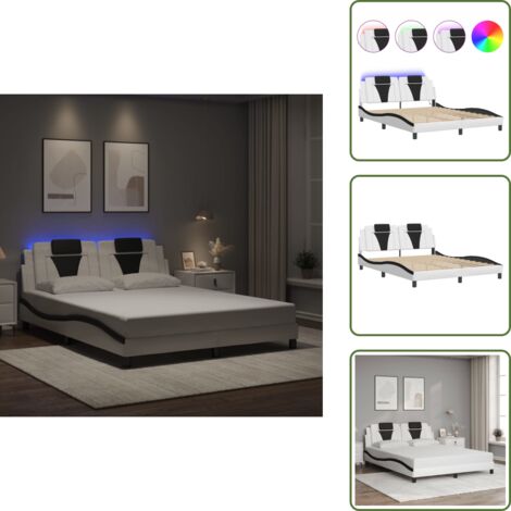 The Living Store Giroletto Viana con LED senza Materasso Bianco e Nero 160x200 cm - Cuscino testiera