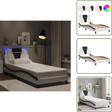 The Living Store Giroletto Viana con LED senza Materasso Bianco e Nero 80x200 cm - Cuscino testiera