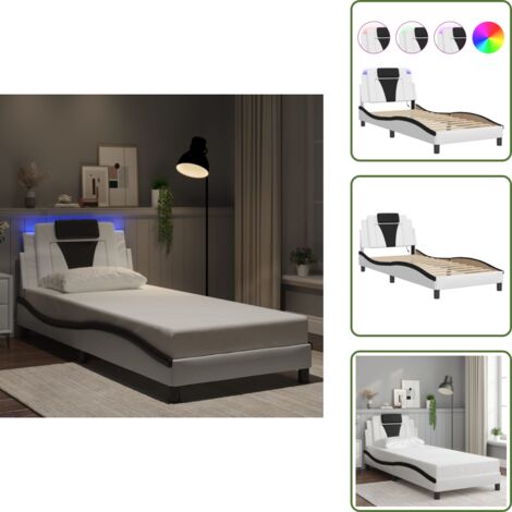 The Living Store Giroletto Viana con LED senza Materasso Bianco e Nero 90x200 cm - Cuscino testiera