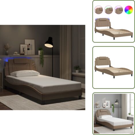 The Living Store Giroletto Viana con LED senza Materasso Cappuccino 100x200 cm - Cuscino testiera