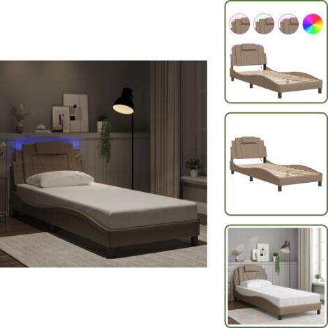 The Living Store Giroletto Viana con LED senza Materasso Cappuccino 80x200 cm - Cuscino testiera