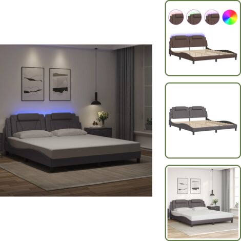 The Living Store Giroletto Viana con LED senza Materasso Grigio 180x200 cm - Cuscino testiera