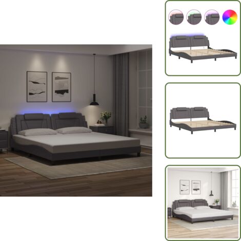 The Living Store Giroletto Viana con LED senza Materasso Grigio 200x200 cm - Cuscino testiera