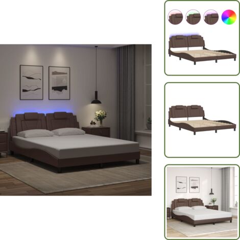 The Living Store Giroletto Viana con LED senza Materasso Marrone 160x200 cm - Cuscino testiera