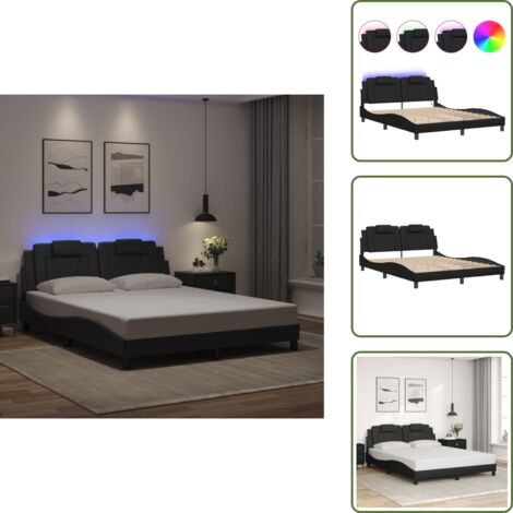 The Living Store Giroletto Viana con LED senza Materasso Nero 160x200 cm - Cuscino testiera