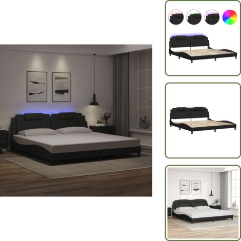 The Living Store Giroletto Viana con LED senza Materasso Nero 200x200 cm - Cuscino testiera