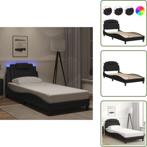 The Living Store Giroletto Viana con LED senza Materasso Nero 90x200 cm - Cuscino testiera