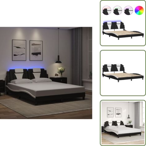 The Living Store Giroletto Viana con LED senza Materasso Nero e Bianco 160x200 cm - Cuscino testiera