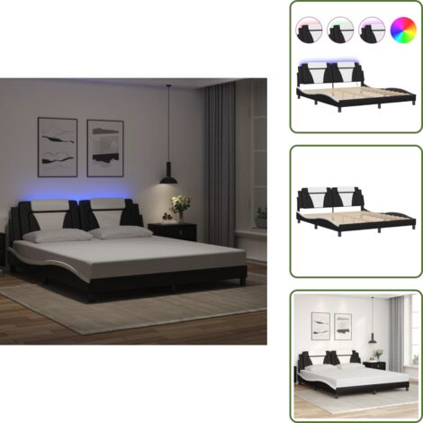 The Living Store Giroletto Viana con LED senza Materasso Nero e Bianco 180x200 cm - Cuscino testiera