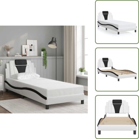 The Living Store Giroletto Viana senza Materasso Bianco e Nero 90x200 cm in Similpelle - Letto con testiera