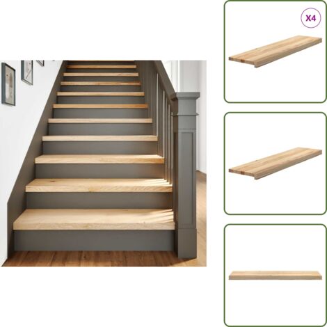 The Living Store Gradini 4 pz 100x30x2 cm in Rovere Massello Non Trattato - Gradini in legno