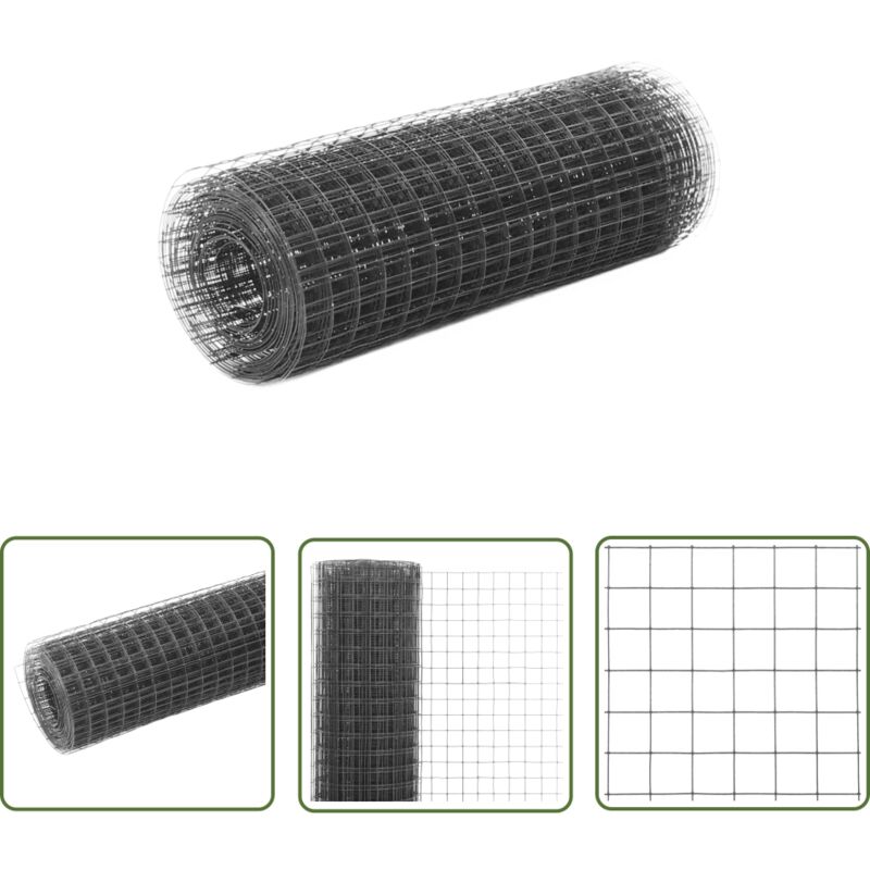 Grillage acier avec revêtement en pvc 10x0,5 m gris - Clôture - Grillage - Clôture Jardin - Protection Animale - Abri Poulet - The Living Store