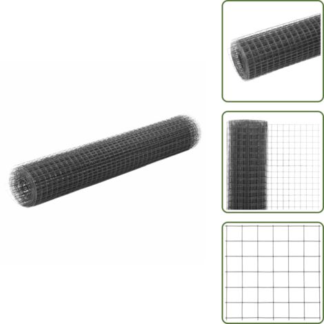 The Living Store Grillage acier avec revêtement en PVC 10x1 m gris - Clôture Jardin - Grillage Agricole - Clôture Poulet - Clôture Lapin - Protection Terrain