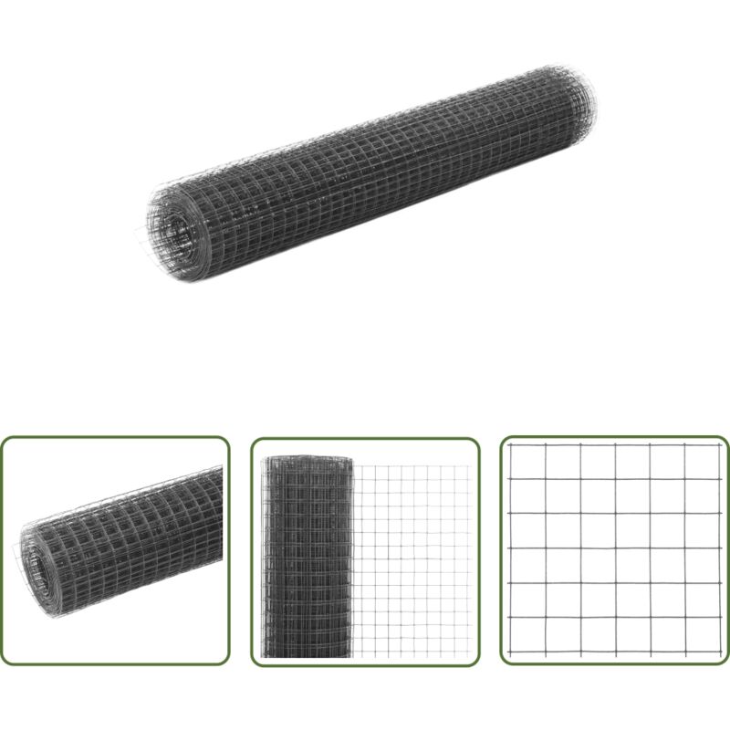 The Living Store - Grillage acier avec revêtement en pvc 10x1 m gris - Clôture Jardin - Grillage Agricole - Clôture Rigide - Protection Animaux