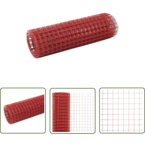 The Living Store Grillage Acier avec revêtement en PVC 25x0,5 m Rouge - Clôture - Grillage - Clôture Rigide - Protection Jardin - Abri Animal