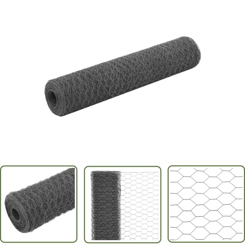 The Living Store - Grillage Acier avec revêtement en pvc 25x0,75 m Gris - Clôture Jardin - Grillage Agricole - Clôture Poulet - Clôture Lapin