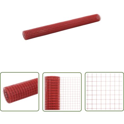 The Living Store Grillage Acier avec revêtement en PVC 25x1,5 m Rouge - Clôture - Grillage - Clôture Rigide - Protection Animale - Abri Jardin