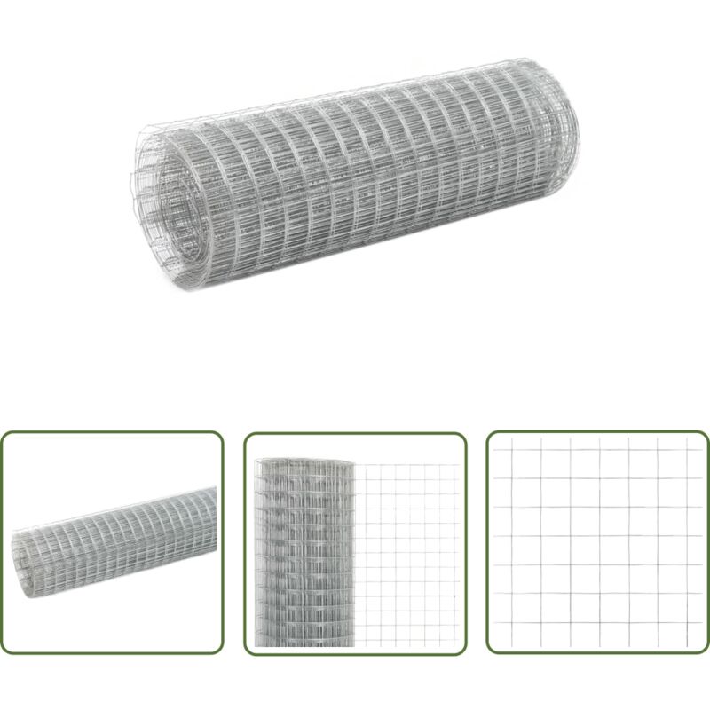 The Living Store - Grillage pour volière acier galvanisé 10x0,5 m argenté - Clôture Métal - Grillage Agricole - Clôture Poule - Clôture Lapin