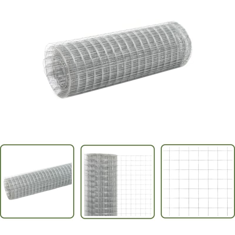 Grillage pour volière acier galvanisé 10x0,5 m argenté - Grillage - Clôture - Poule - Lapin - Volaille - The Living Store