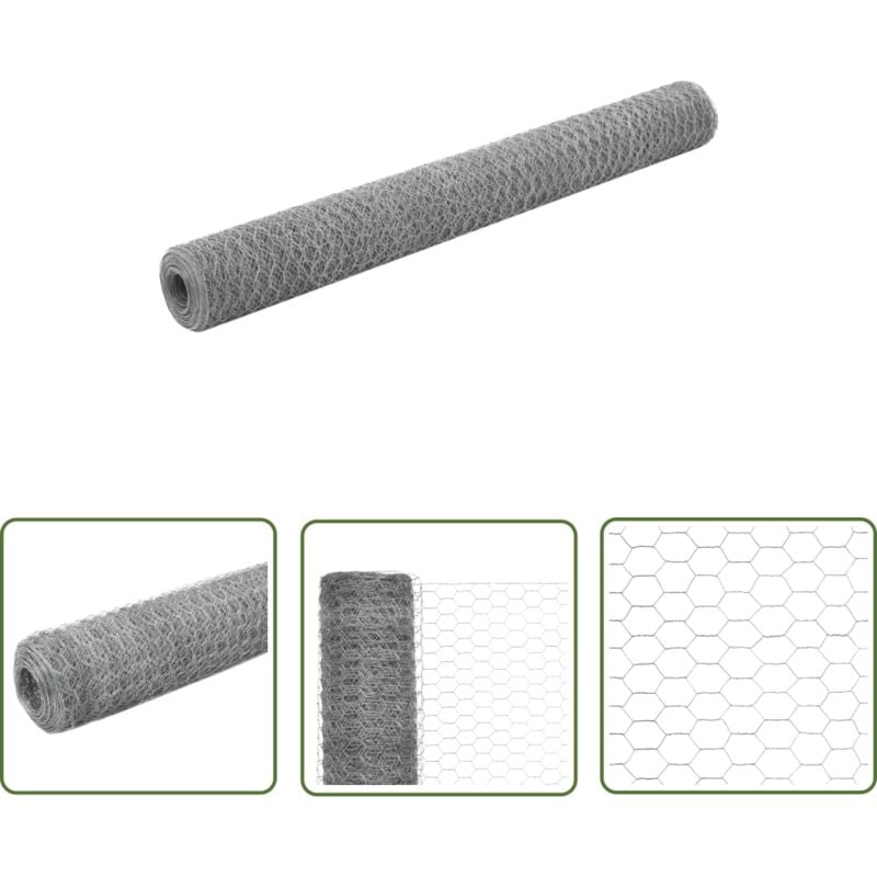 Grillage pour volière Acier galvanisé 25x1,2 m Argenté - Clôture - Grillage - Clôture Rigide - Protection Jardin - Abri Animal - The Living Store