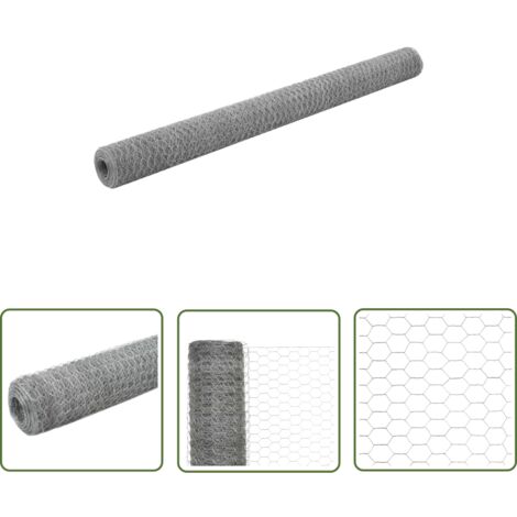 The Living Store Grillage pour volière Acier galvanisé 25x1,5 m Argenté - Clôture - Grillage - Clôture Jardin - Protection Animale - Poulet